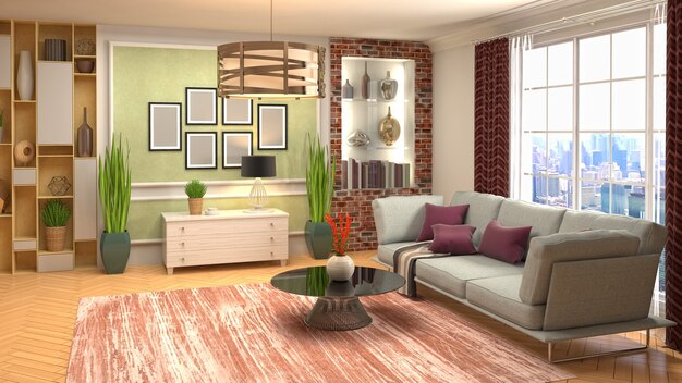 3D-weergave van de woonkamer interieur