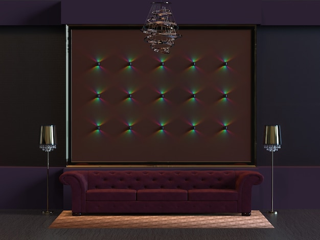 3D-weergave van design interieur woonkamer met wandlamp decoratie