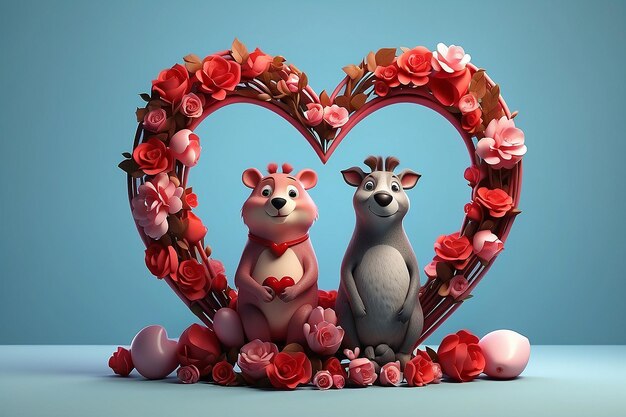 3D-weergave van dierpaar op Valentijnsdag hart