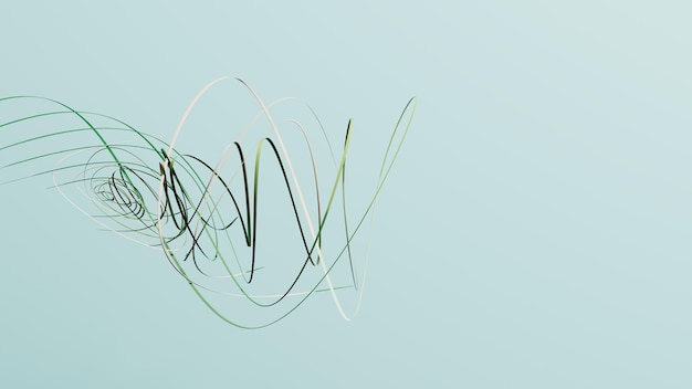 3D-weergave van een abstracte vorm gevormd door lijnen in een groene ruimte