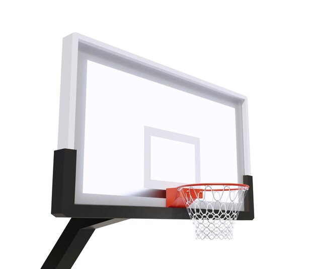 Foto 3d-weergave van een basketbalhoepel met een lege mand en een doorzichtig achterbord basketbalapparatuur straatsport oefening en spelletjes