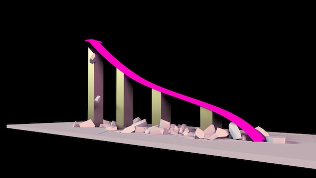 Foto 3d-weergave van een bedrijfsgroeigrafiek met een opwaartse pijl en het doorbreken van barrières