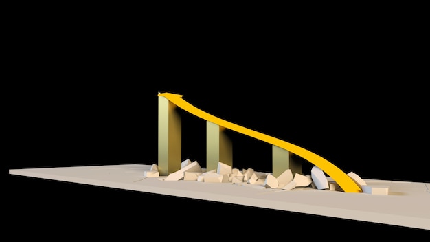 3D-weergave van een bedrijfsgroeigrafiek met een opwaartse pijl en het doorbreken van barrières