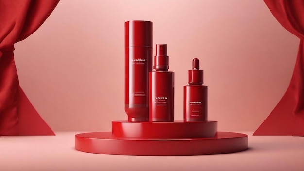 3D-weergave van een blanco productachtergrond voor crème cosmetica moderne rode podiumachtergrond