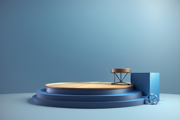 3D-weergave van een blauw podium