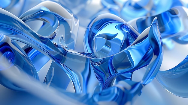 3D-weergave van een blauw-witte abstracte achtergrond met gladde en gebogen lijnen