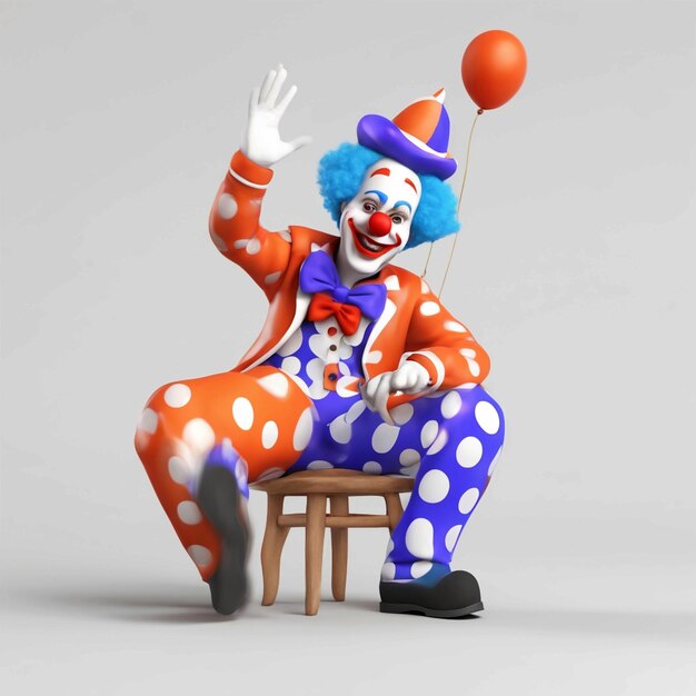3D-weergave van een cartoonpersonage met een clownkostuum geïsoleerd op een witte achtergrond