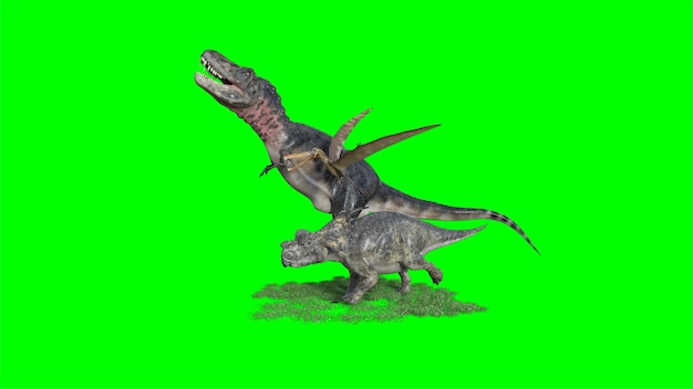 3D-weergave van een dinosaurus op groene achtergrond