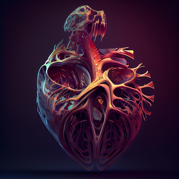 3D-weergave van een fantasiedraak in een menselijk hart geïsoleerd op zwarte achtergrond