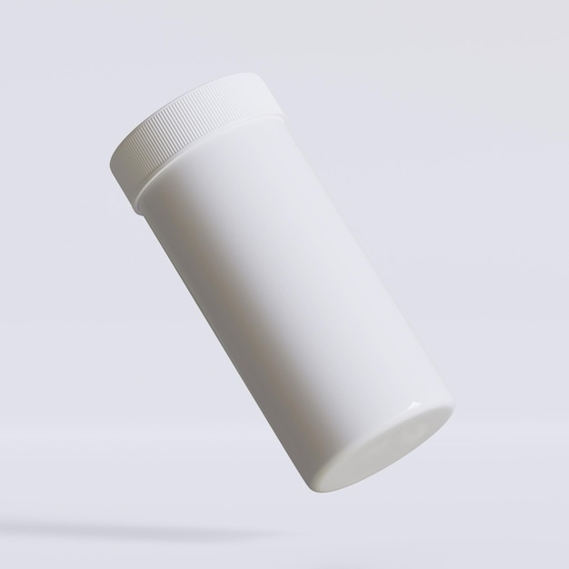 3D-weergave van een fles met medische pillen op een grijze achtergrond