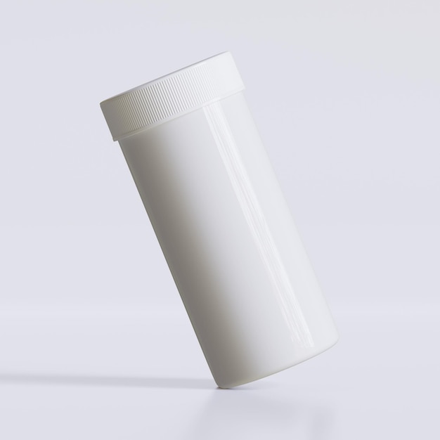 3D-weergave van een fles met medische pillen op een grijze achtergrond