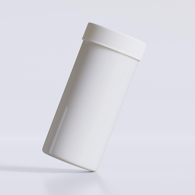 3D-weergave van een fles met medische pillen op een grijze achtergrond