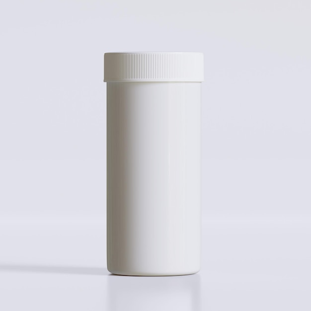 3D-weergave van een fles met medische pillen op een grijze achtergrond