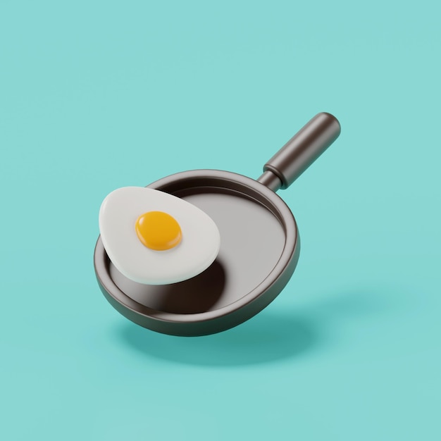 3d-weergave van een gebakken ei op een pan geïsoleerd op groen