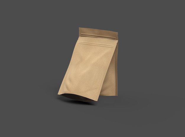 3D-weergave van een generiek papieren doypack met rits op een donkere achtergrond