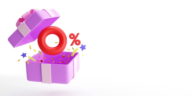 3D-weergave van een geopend cadeau zonder aanbetaling Cadeau-uitverkoopcampagne