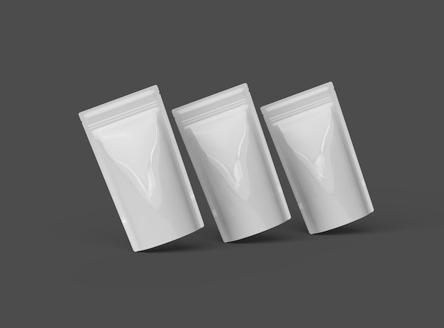 3D-weergave van een glanzende generieke smalle doypackverpakking met een rits op een donkere achtergrond