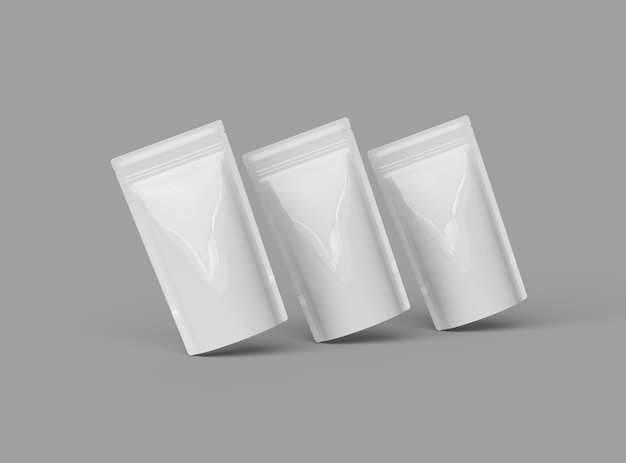 3D-weergave van een glanzende generieke smalle doypackverpakking met een rits op een lichte achtergrond