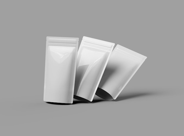 3D-weergave van een glanzende generieke smalle doypackverpakking met een rits op een lichte achtergrond