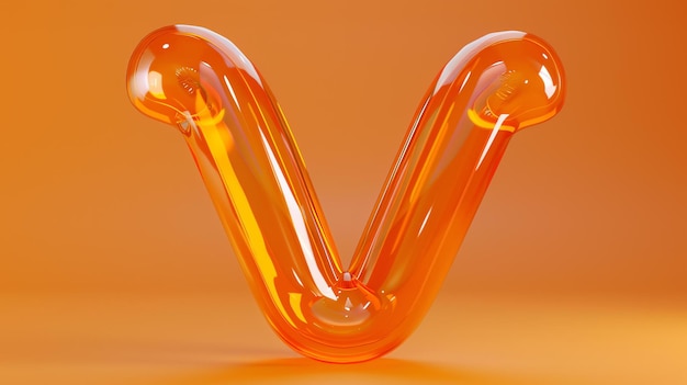Foto 3d-weergave van een glanzende oranje letter v op een overeenkomstige achtergrond