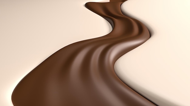 3D-weergave van een golf van donkere chocolade of cacao splash Caramel achtergrond 3D illustratie