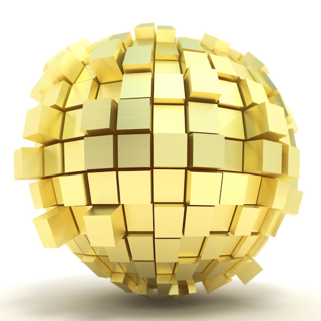3D-weergave van een gouden bol gevormd door kubieke vormen