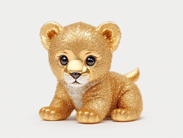 3D-weergave van een gouden leeuw speelgoed geïsoleerd op een witte achtergrond