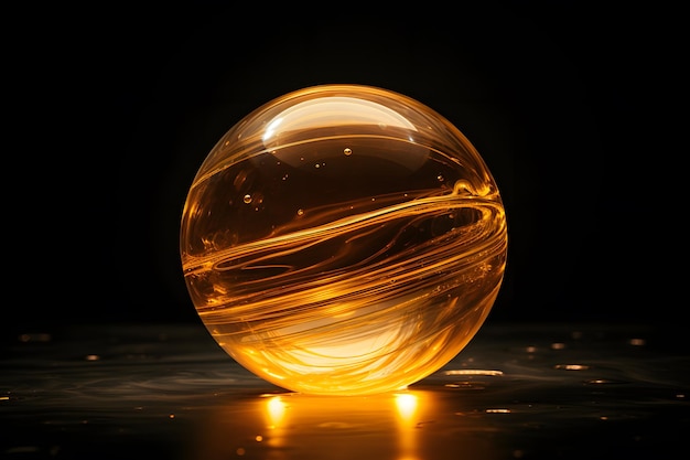 3D-weergave van een gouden planeet op een donkere achtergrond met bokeh gouden aarde op een zwarte achtergrond