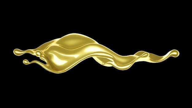 3D-weergave van een gouden vloeiende splash