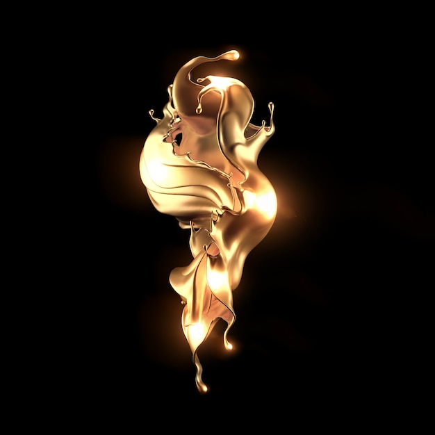 3D-weergave van een gouden vloeiende splash