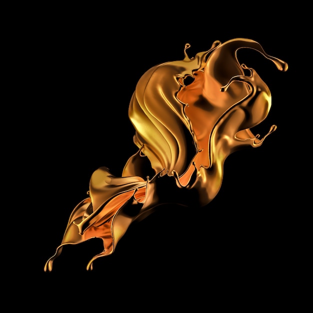 3D-weergave van een gouden vloeiende splash