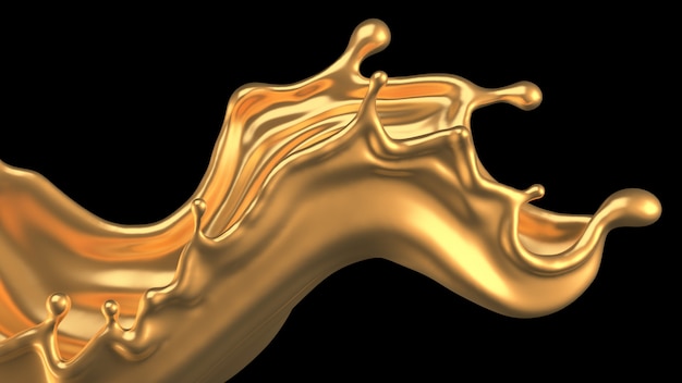 3D-weergave van een gouden vloeiende splash