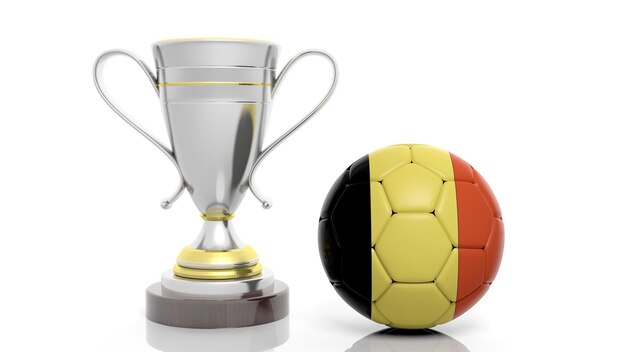 3D-weergave van een gouden zilveren trofee en voetbal