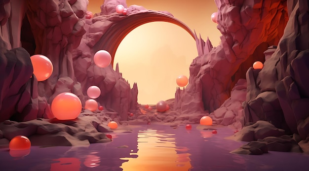 3D-weergave van een grot met kleurrijke rotsen binnen Generatieve AI