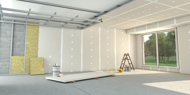 3D-weergave van een huis interieur onder renovatie