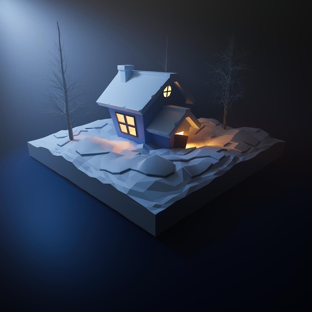 3D-weergave van een huis met sneeuw