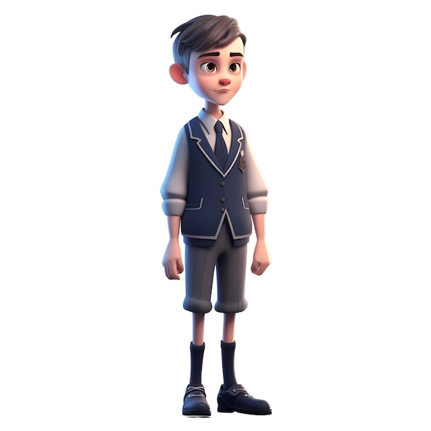 3D-weergave van een jonge jongen in een schooluniform geïsoleerd op een witte achtergrond