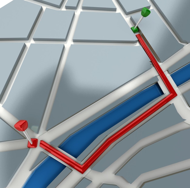 3D-weergave van een kaart met een reisplan