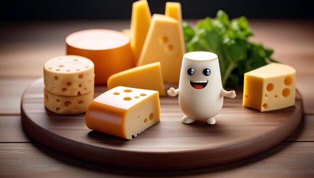 Foto 3d-weergave van een kaas op miniatuurwereld