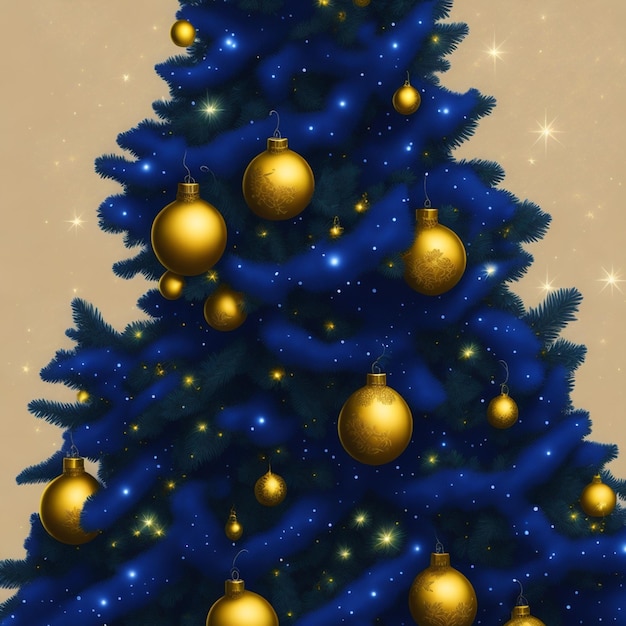 3D-weergave van een kerstboom met gouden kerstballen