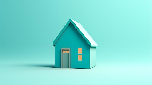 3D-weergave van een klein turquoise huismodel