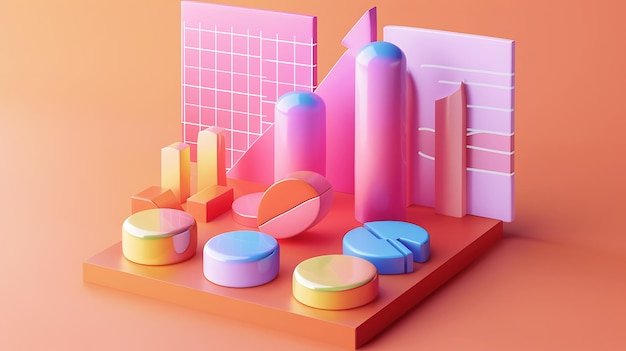 3D-weergave van een kleurrijke abstracte geometrische compositie