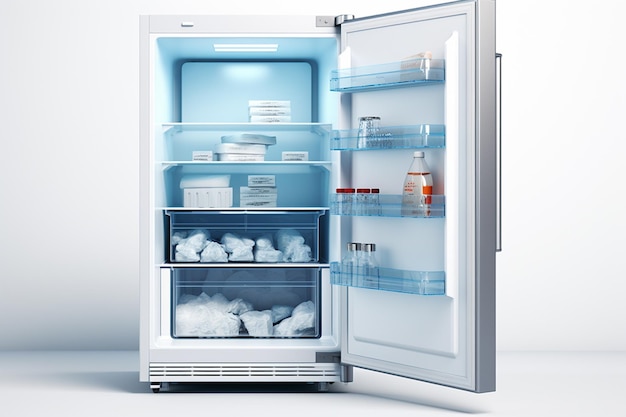 3D-weergave van een koelkast vol granen en producten