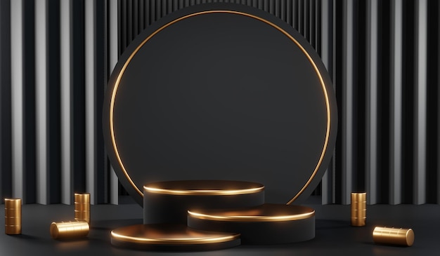 3D-weergave van een lege product achtergrond voor crème cosmetica Moderne zwarte podium achtergrond