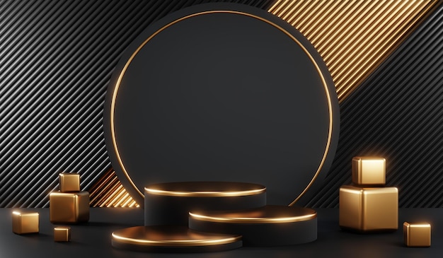 3D-weergave van een lege product achtergrond voor crème cosmetica Moderne zwarte podium achtergrond