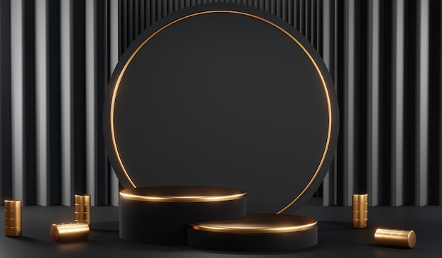 3D-weergave van een lege product achtergrond voor crème cosmetica Moderne zwarte podium achtergrond