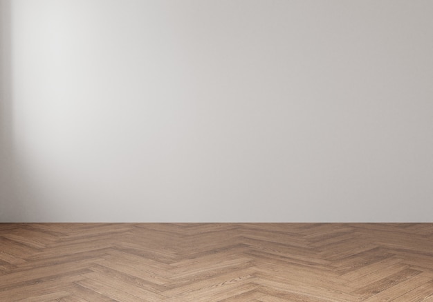 Foto 3d-weergave van een lege ruimte met witte muur en lichte houten vloer