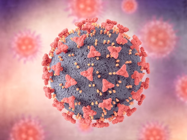 3D-weergave van een medische achtergrond met abstracte Covid 19-viruscel met vervaagd effect