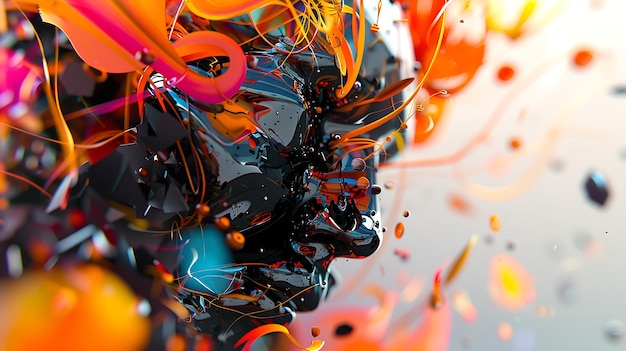 3D-weergave van een menselijk gezicht met heldere kleurrijke abstracte elementen
