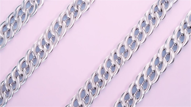 3D-weergave van een metalen ketting op een pastelblauwe achtergrond
